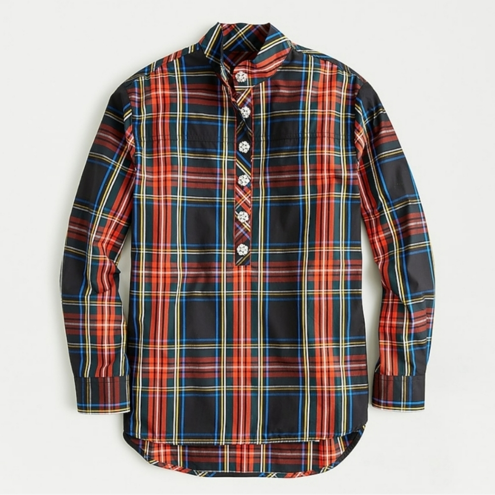 J Crew Stewart Tartan Plaid Button Popover size 00